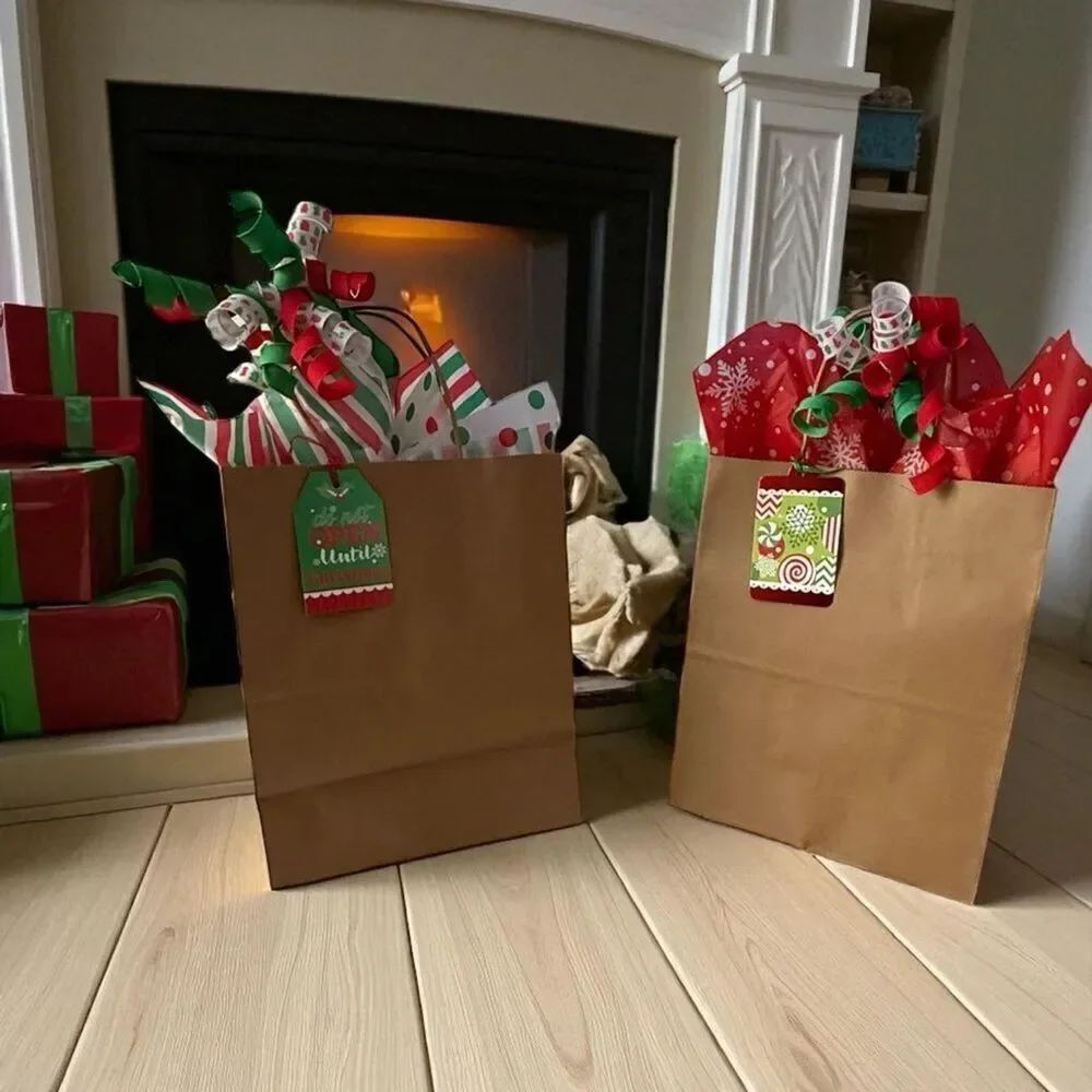 Set of 5 Festive Gift Bag Set with Red and Green Accents